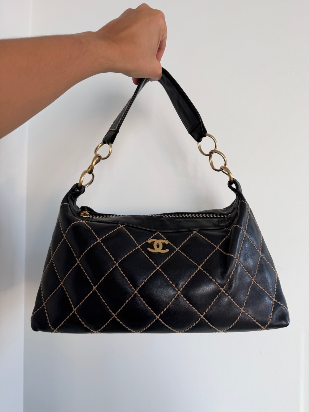 Chanel Black Wild Stitch Leather Hobo Bag with Gold Hardware